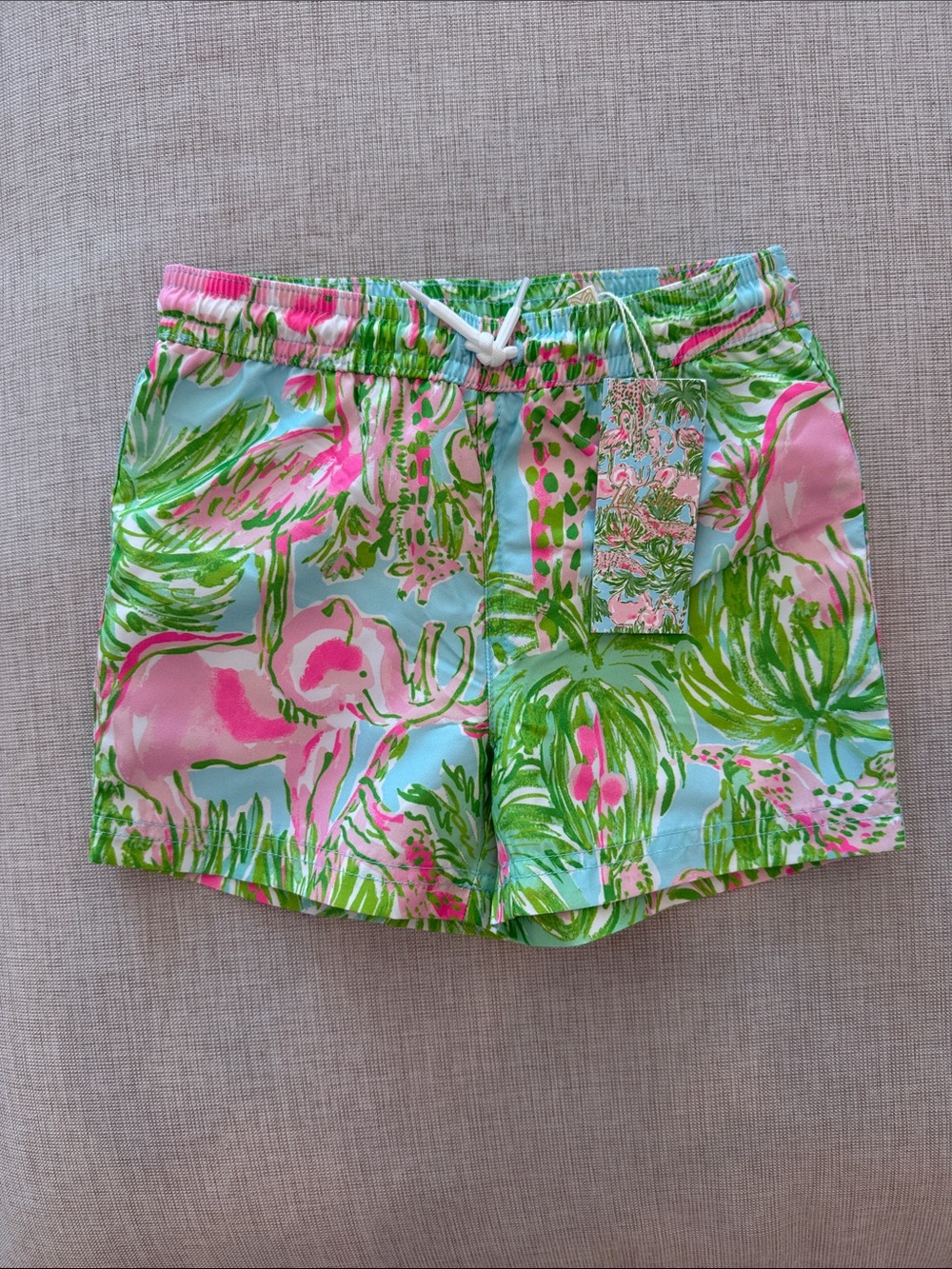 Janie and Jack x Lilly Pulitzer Pink, Green & Blue Tropical Swim Trunks